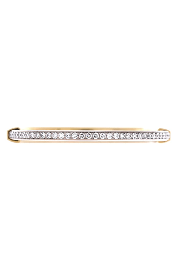 Pre-Owned Lock Bangle Bracelet 18K Yellow Gold and 18K White Gold with Half Pave Diamonds By Rebag