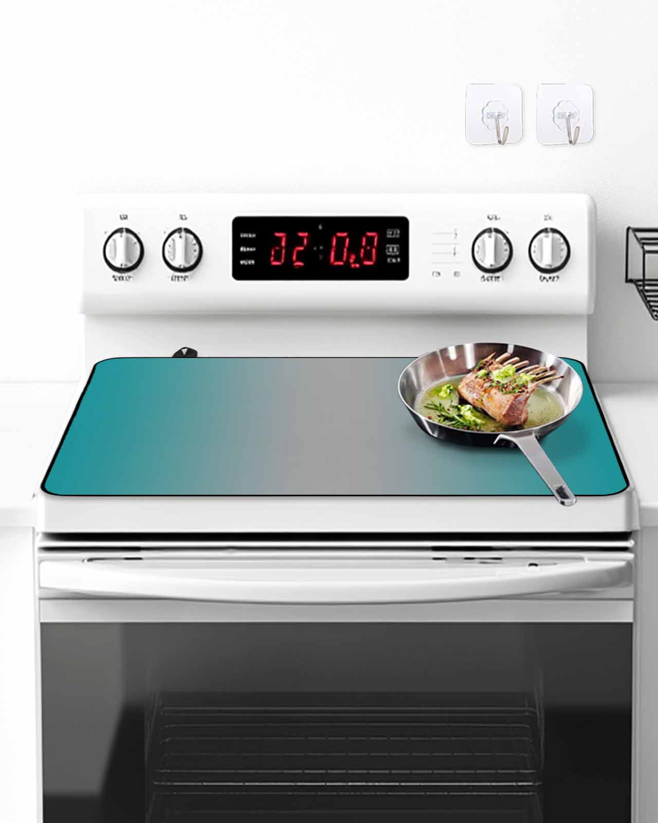 Stove Top Covers for Electric Stove, Teal Grey Ombre Glass Stovetop Cover Protector, Gradient Contemporary Abstract Art Induction Cooktop Protector Oven Mat for Kitchen Countertop 31"x24"