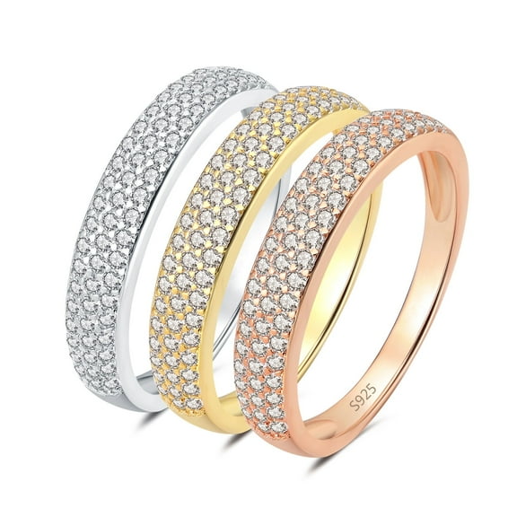 Jewelrypalace 14K Yellow Rose Gold Plated 925 Sterling Silver Ring Sets, 3pcs Simulated Diamond CZ Stackable Ring Anniversary Eternity Bands for Women, Cubic Zirconia Promise Rings for Her Size 5-9