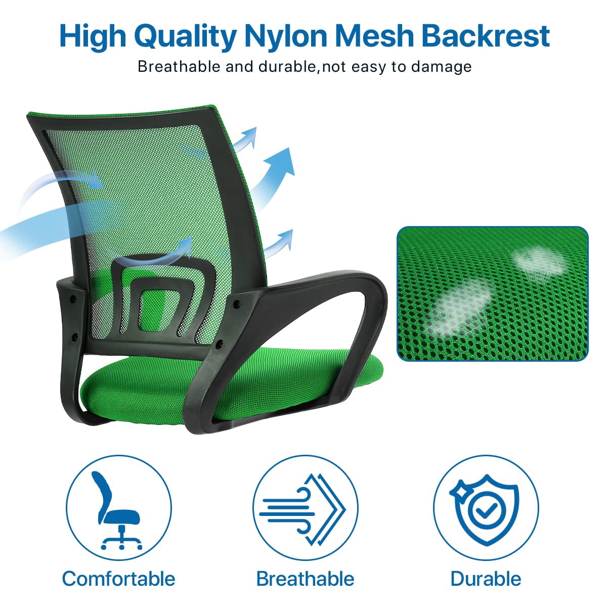 NiamVelo Mesh Office Chair, Mid-Back Home Office Chair Adjustable Ergonomic Desk Chair with Armrest, Rolling Swivel Chair for Adults, Green