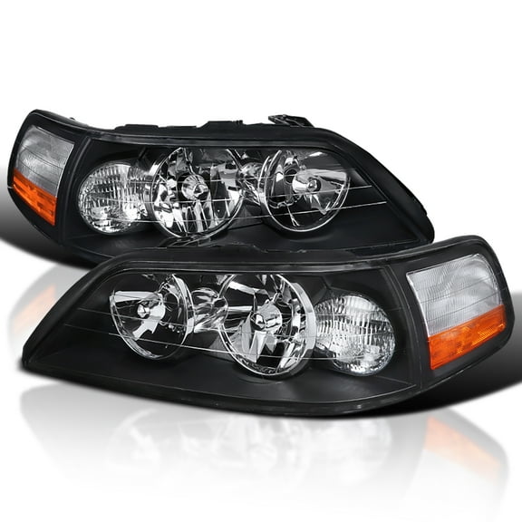 Spec-D Tuning Black Headlights Compatible with 2005-2011 Lincoln Town Car, Left   Right Pair Headlamp Assembly