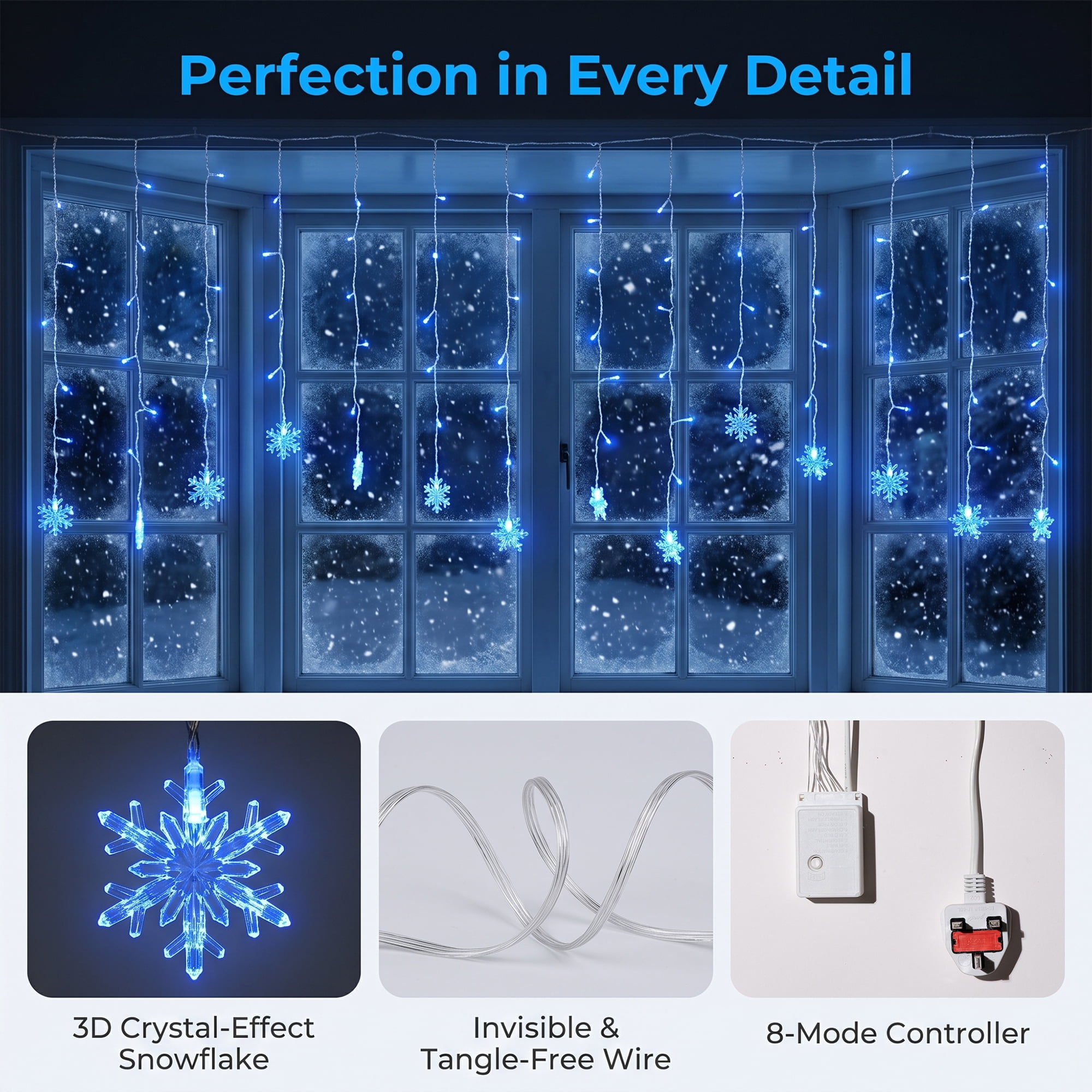 Unique Bargains Snowflake Decor Lights for Indoor 3.5 ft Blue US Plug In Powers