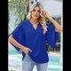 thumbnail image 4 of Blusa Holgada de con Cuello en V y Mangas 3/4 con Volantes para Mujer, Azul Oscuro, Talla M, 4 of 7