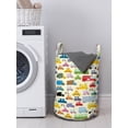 thumbnail image 3 of Cartoon Laundry Bag, Funny City Traffic Jam Diverse Transports Cars Trucks Bus Autos, Hamper Basket with Handles Drawstring Closure for Laundromats, 13" x 19", Cream and Multicolor, by Ambesonne, 3 of 4