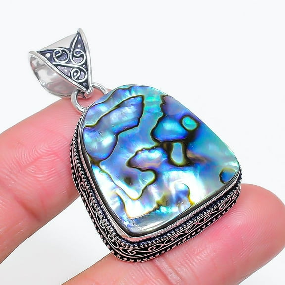 Abalone Shell Gemstone Pendant Handmade Antique Vintage Jewelry 2.20" VP 2707