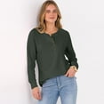 thumbnail image 6 of Busydd Womens Sweatshirt Fashion Ribbed V Neck Long Sleeve Tops for Women Casual Comfy Solid Color Button Fall Sweatshirts for Women, 6 of 8