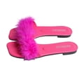 thumbnail image 4 of Bibifish Womens Fuzzy Slippers Open Toe Slide Feather Ornament Low Heel Flat Fuzzy Slip On Indoor Outdoor Winter Slippers, 4 of 4