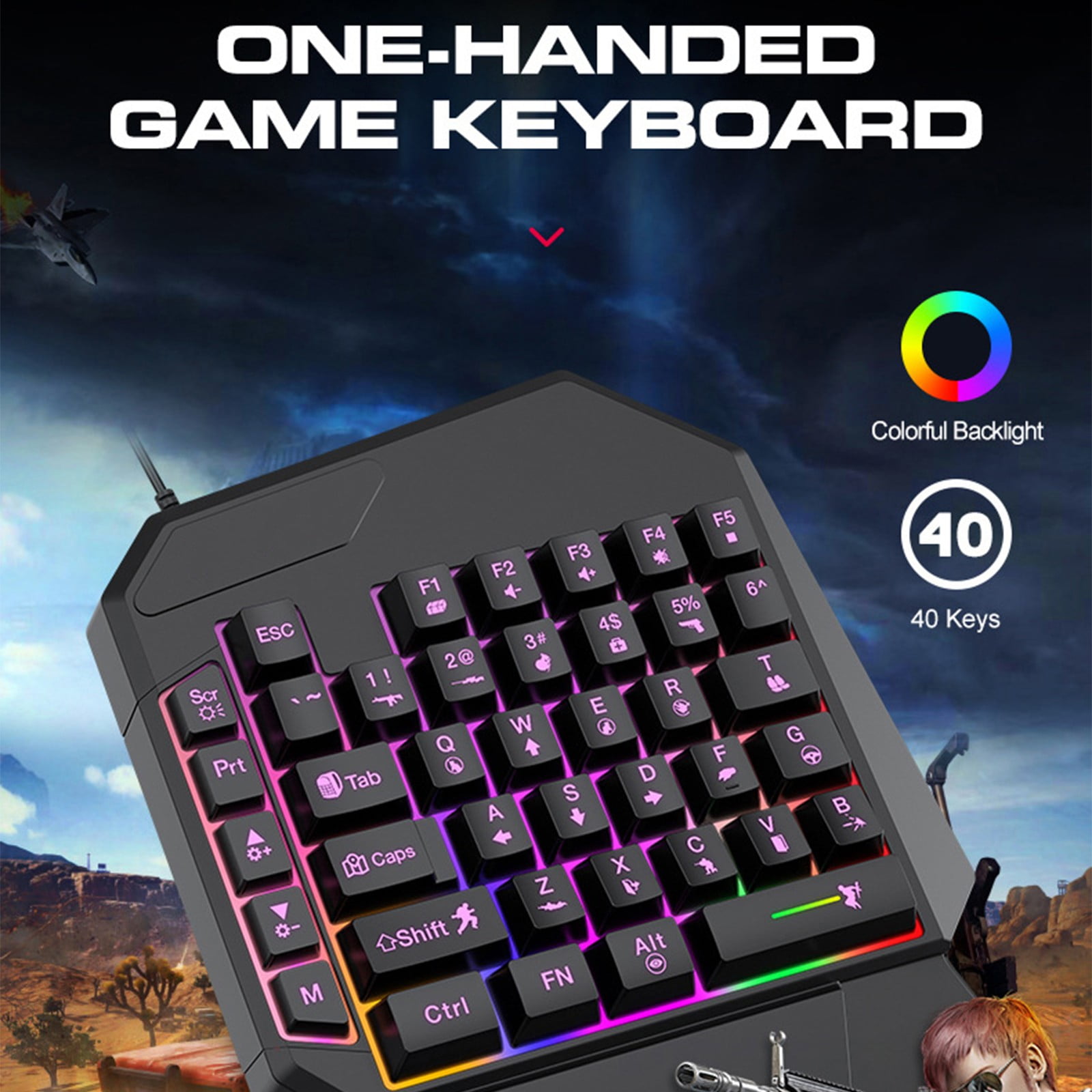 USB Cord Single Hand Gaming Keyboards And With 40Keys Layout Backlit Ergonomic Support Mechanical Feedbacks