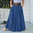 thumbnail image 7 of VUPSGEZ Skater Skirt Features Elastic Waist Band Women'S Spring And Summer Casual Loose Solid Color A Line High Waist Skirt With Pocket Buttons Women'S Cotton Eyelet Midi Skirt(Blue,XXXXXL), 7 of 7