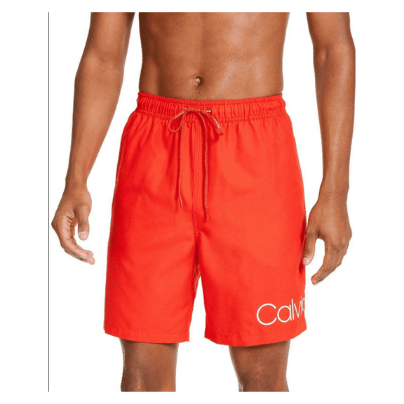 Calvin Klein Men's Logo 7 Volley Swim Trunks 50 SPF Quick Dry Orange M