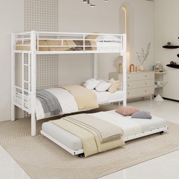 FFZ White Twin Metal Triple Bunk Bed with Removable Design, 77.17 x 40.35 x 61.61 inch, White