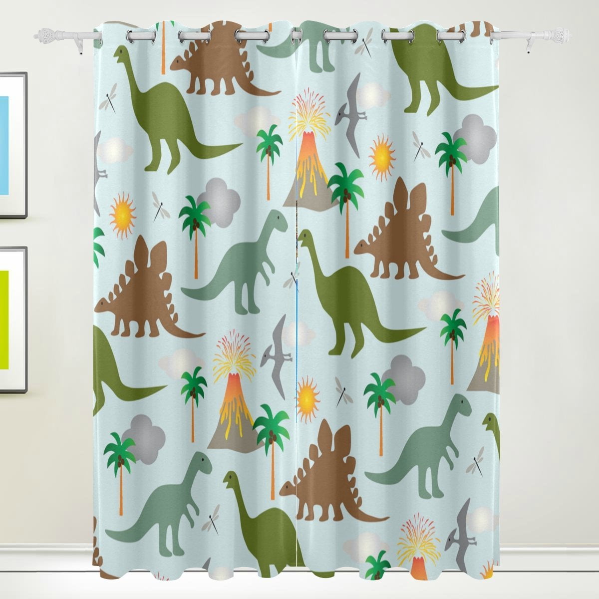 POPCreation Dinosaur Scene Window Curtain Blackout Curtains Darkening