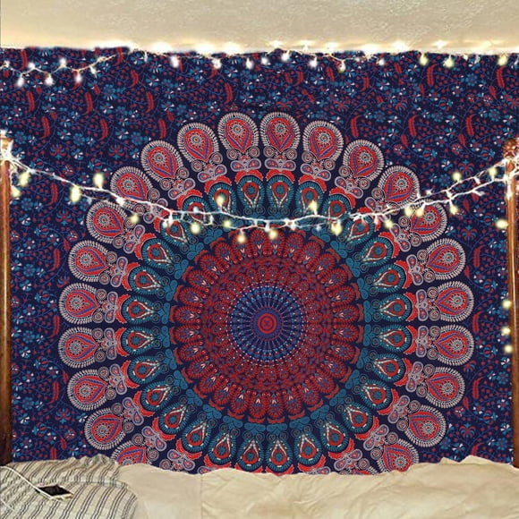 Tapiz mandala con diseño de pavo real de Bless International para colgar en la pared, 137 x 152 cm