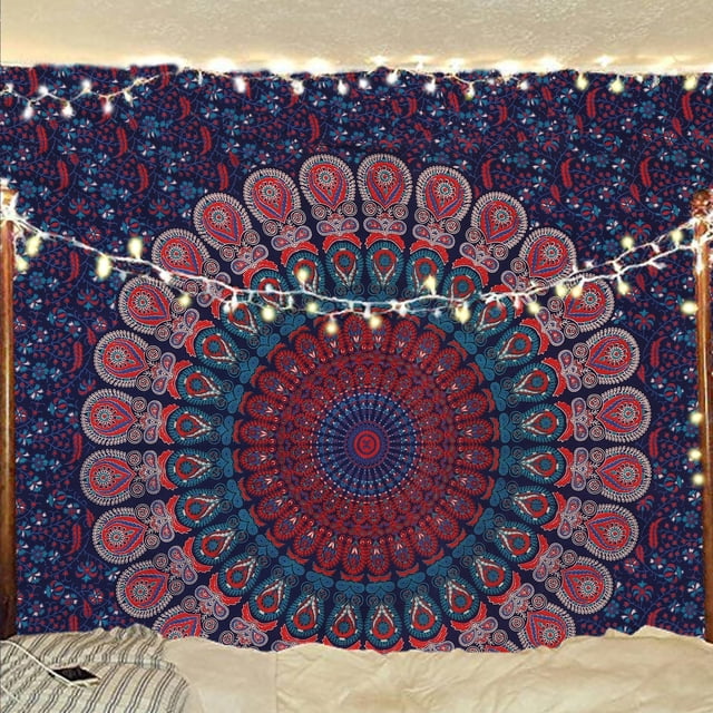 Tapiz mandala con diseño de pavo real de Bless International para colgar en la pared, 137 x 152 cm