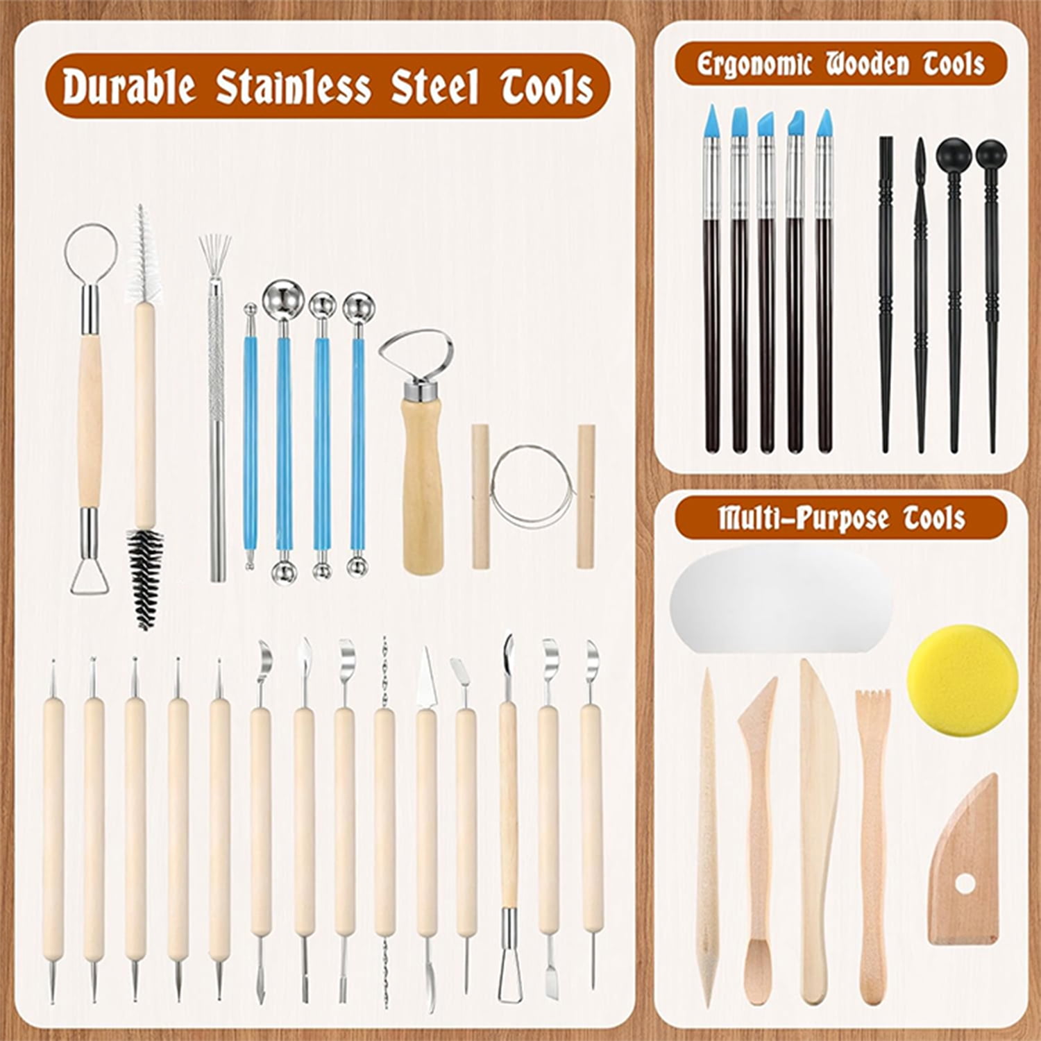 Clay Tools, 40PCS Pottery Tools Polymer Clay Tools Clay Sculpting Tools with Carrying Case Bag for Stippling Carving Molding Shaping Clay Crafts Birthday Gift for Trimming Beginners Hobbyists Artists