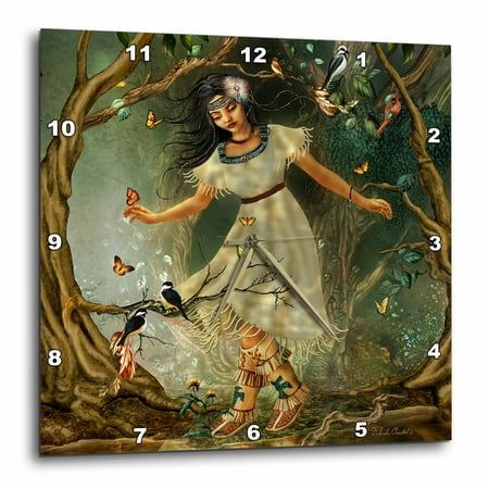 Wall Clocks With Birds 3dRose Girl from long ago on a walk through the forest surrounded by birds and butterflies, Wall Clock, 10 by 10-inch ()
