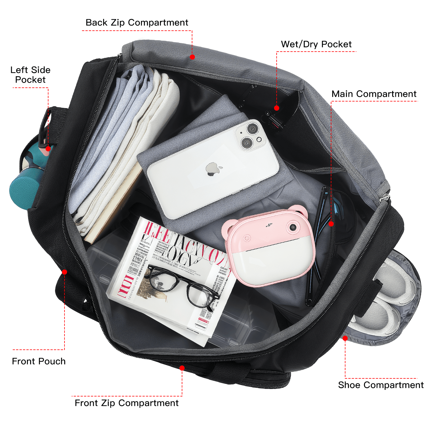 AGOPLEE Gym Duffle Bag with Shoes Compartment, 30L Large Sports Duffel Bag for Men & Women - Water-Resistant Travel Weekender Bag for Gym, Basketball, Football, Workout