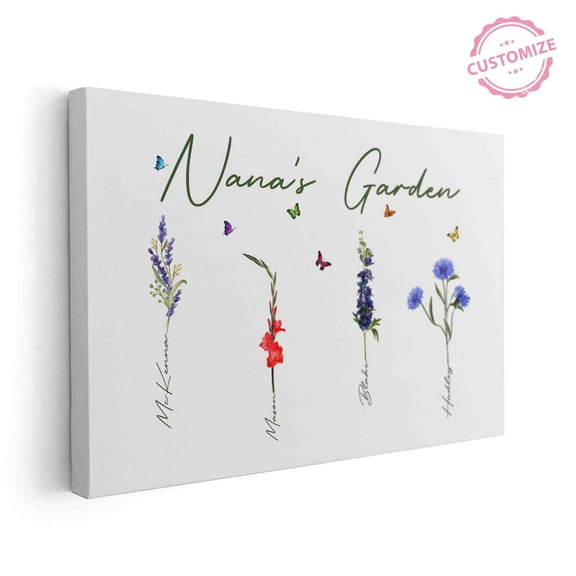 Lazaofficial Personalized Birth Month Flower Print, Grandmas Garden Canvas, Birth Flower Canvas, Nana Poster, Personalized Name Canvas, Family Canvas Wall Art, Mothers Day Poster, Gifts For Grandma