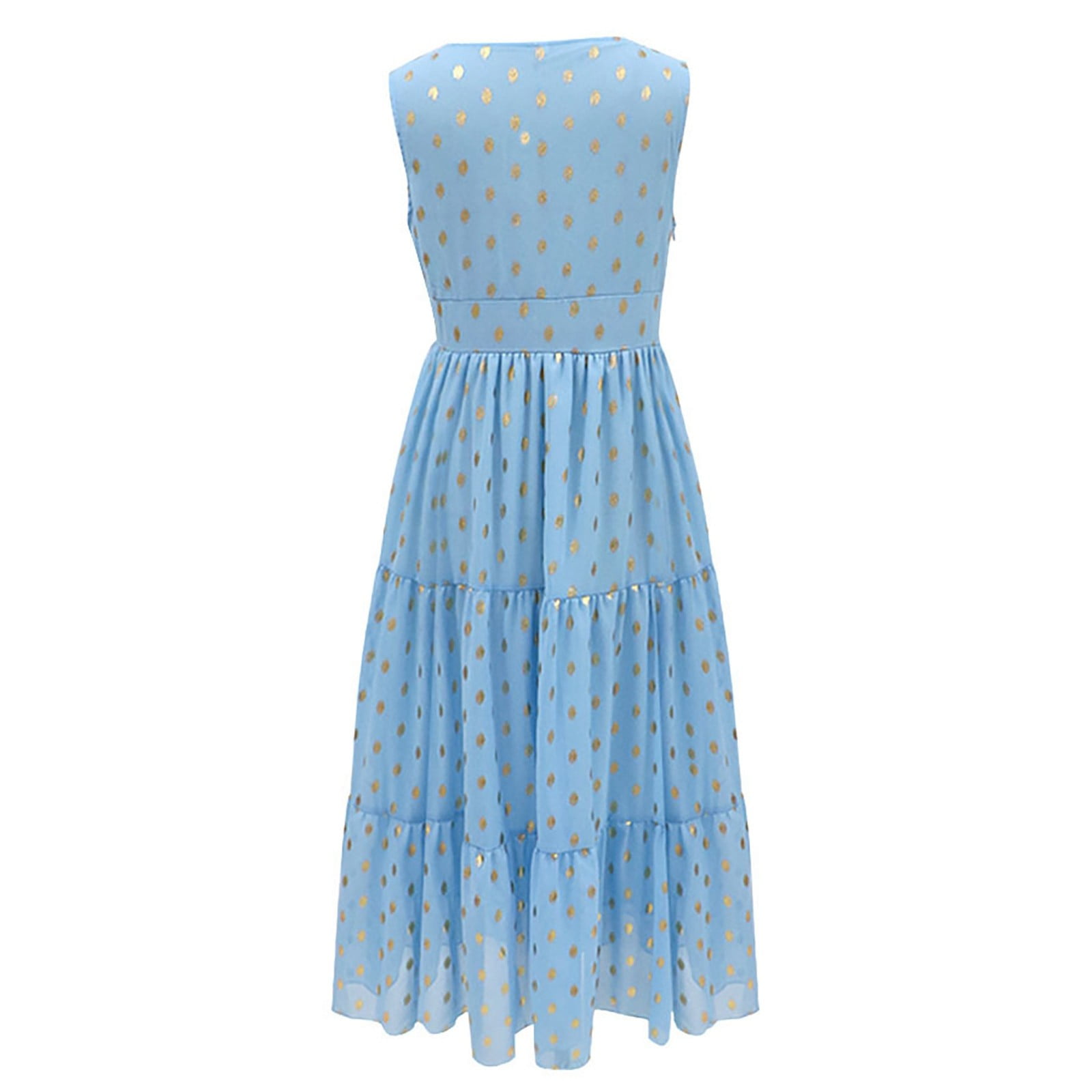 Ierhent Casual Dress Women Sleeveless Casual Pure Color Summer Swing Long Dresses Daily Party Beach Round Neck Summer Sundress(Blue,S)