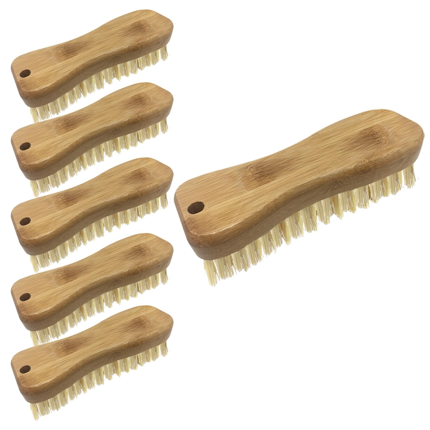 LOLA Eco-Clean Bamboo Scrub Brush W/ Bamboo Handle, Poly Fiber Bristles - 6 Pack