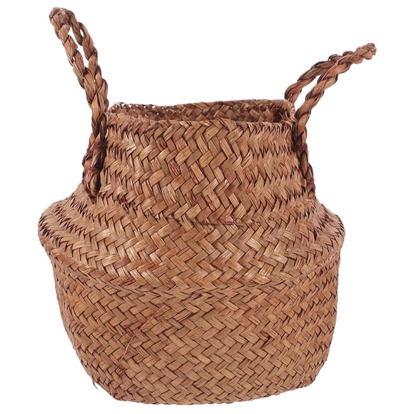 Woven Seagrass Basket Hand Woven Belly Basket Woven Plant Basket for Storage with Handles