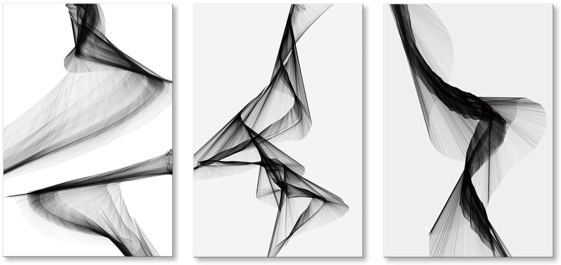 Yihui Arts 4 Panel Black and White Abstract Painting Canvas Wall Art Pictures for Bathroom