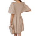thumbnail image 5 of QAFOPEH Women Lace Up V Neck Lantern Half Sleeve Pleated Solid Color Mini Dress, 5 of 7