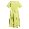 thumbnail image 3 of B91xZ Robes Printemps Été Col Carré Manches Courtes Fendue Robe Cuisse Couleur Unie Robe Midi Ligne A, Jaune S, 3 of 5