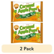 (2 pack) Caramel Apple Pops, Caramel Coated Green Apple Lollipops, Individually Wrapped, 7.5 oz. Peanut Free, Gluten Free. Contains Milk and Soy.