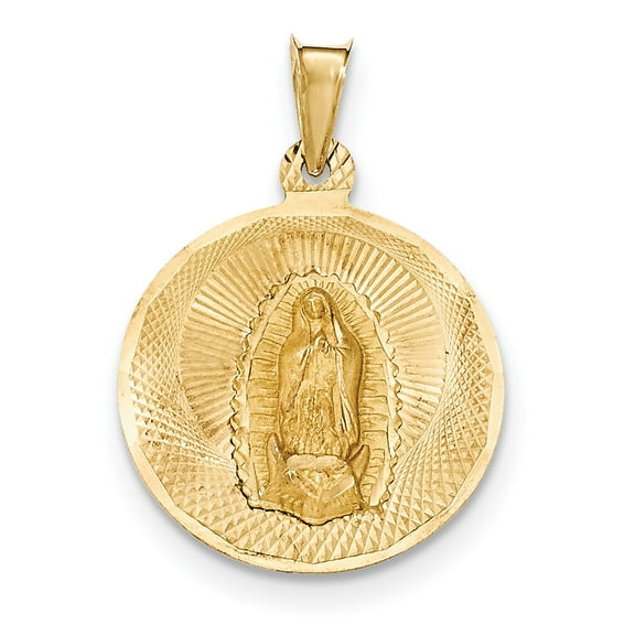 14k Yellow Gold Our Lady of Guadalupe Round Pendant Charm
