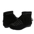 thumbnail image 2 of Willtoo Women Classic Fringe Studded Boots Faux Suede Tassel Cowboys Round Toe Flat Booties Retro Low Heel Fashion Casual Western Outdoor Short Boots, 2 of 5