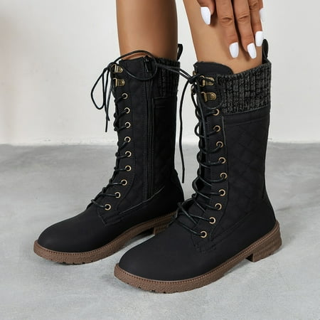 

MIARHB Women s Boots With Wool Mouth Zipper Boots And Thick Heel Lace Up Boots