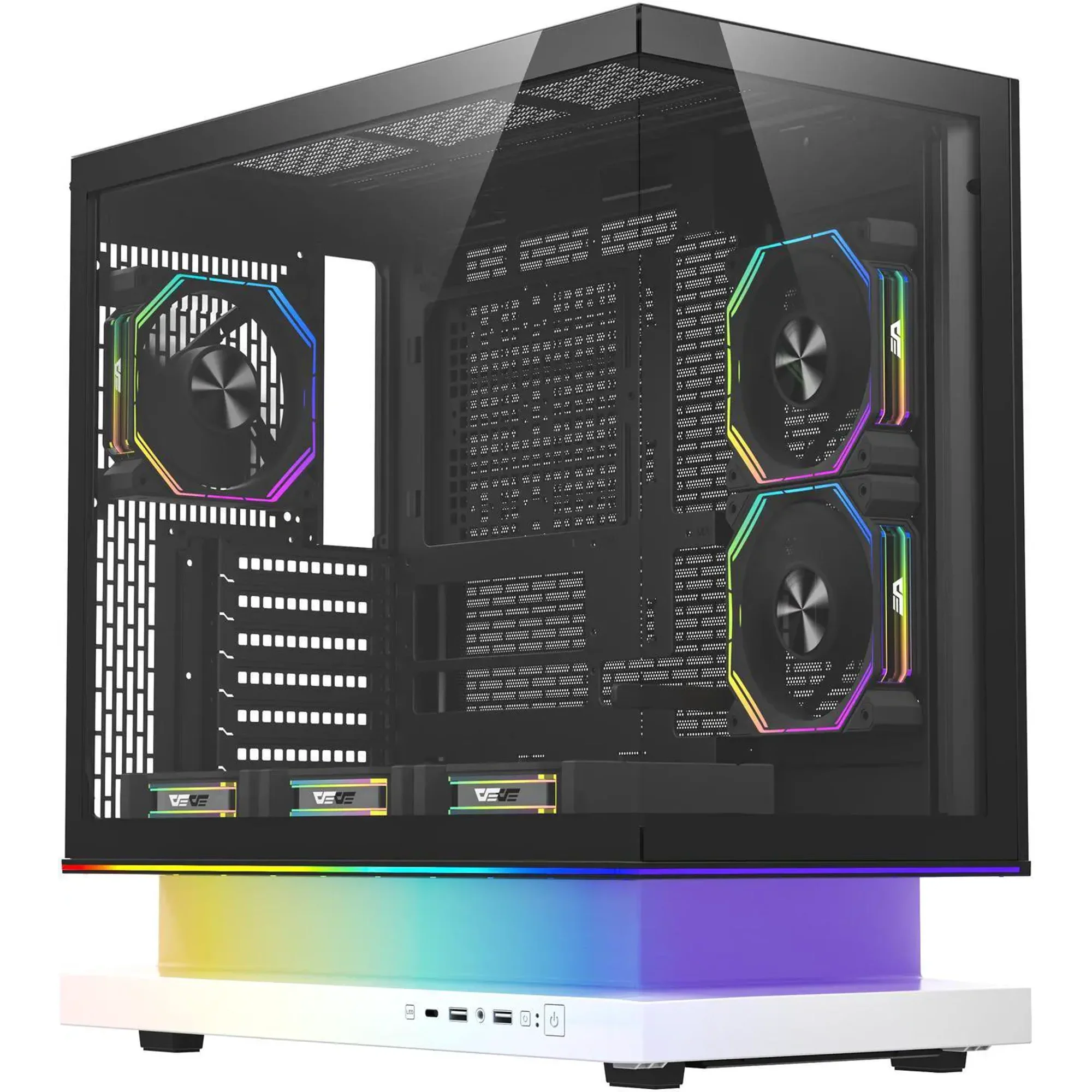 darkFlash FLOATRON F1 ATX Mid Tower Gaming PC Case, 270° Frameless Tempered Glass, Floating ARGB Base, 6× ARGB Fans, Back Connect Motherboard Ready, 360mm Radiator Support, 415mm GPU, USB-C,white