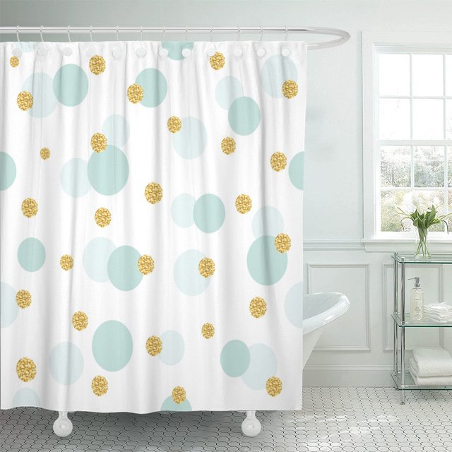ABPHQTO Cortina de ducha de poliéster confeti lunares dorados y azul pastel 152x180 cm ABPHQTO PKNMT60x72Shower-1312