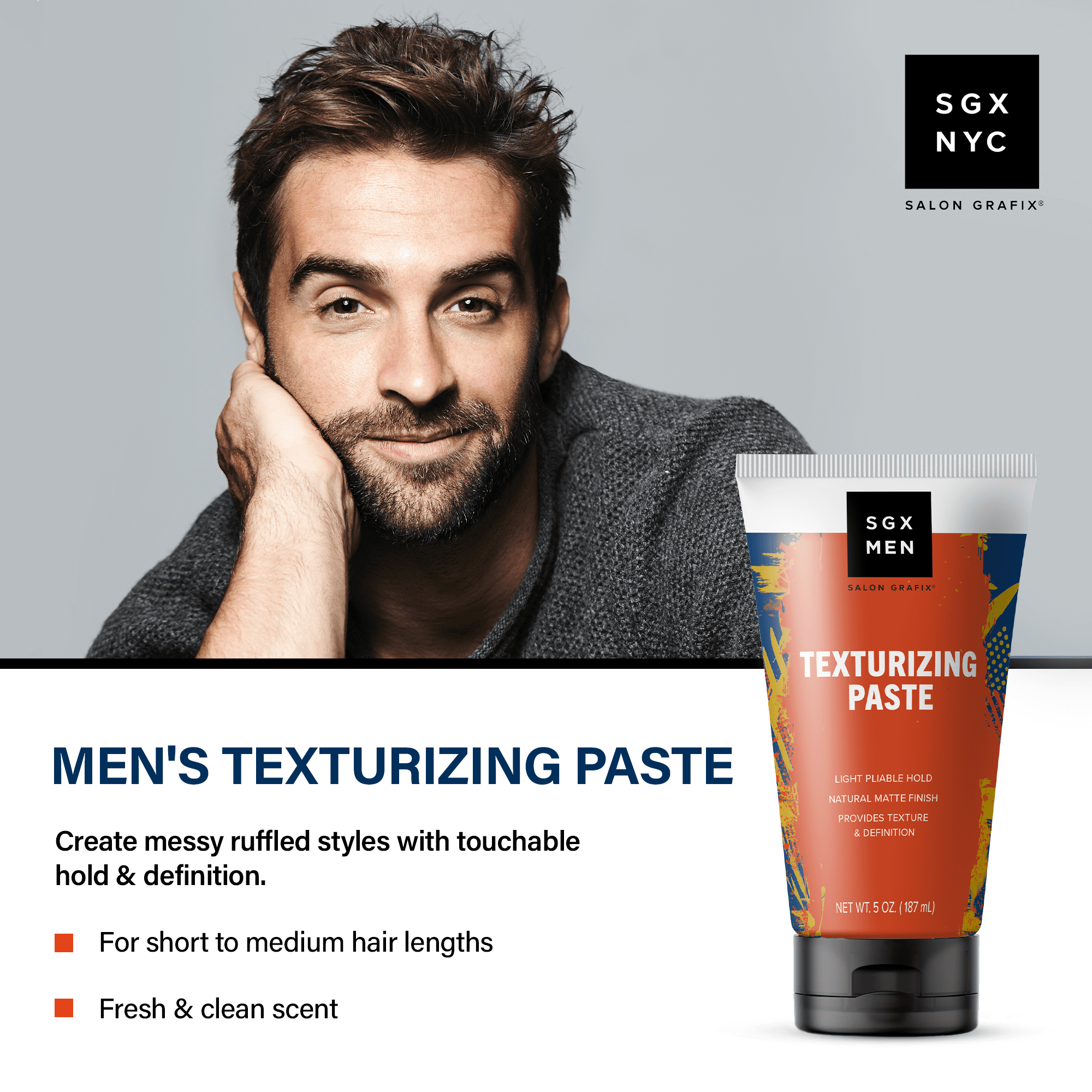 SGX NYC Men's Texturizing Paste, for All Hair Types, Light Hold, 5 oz