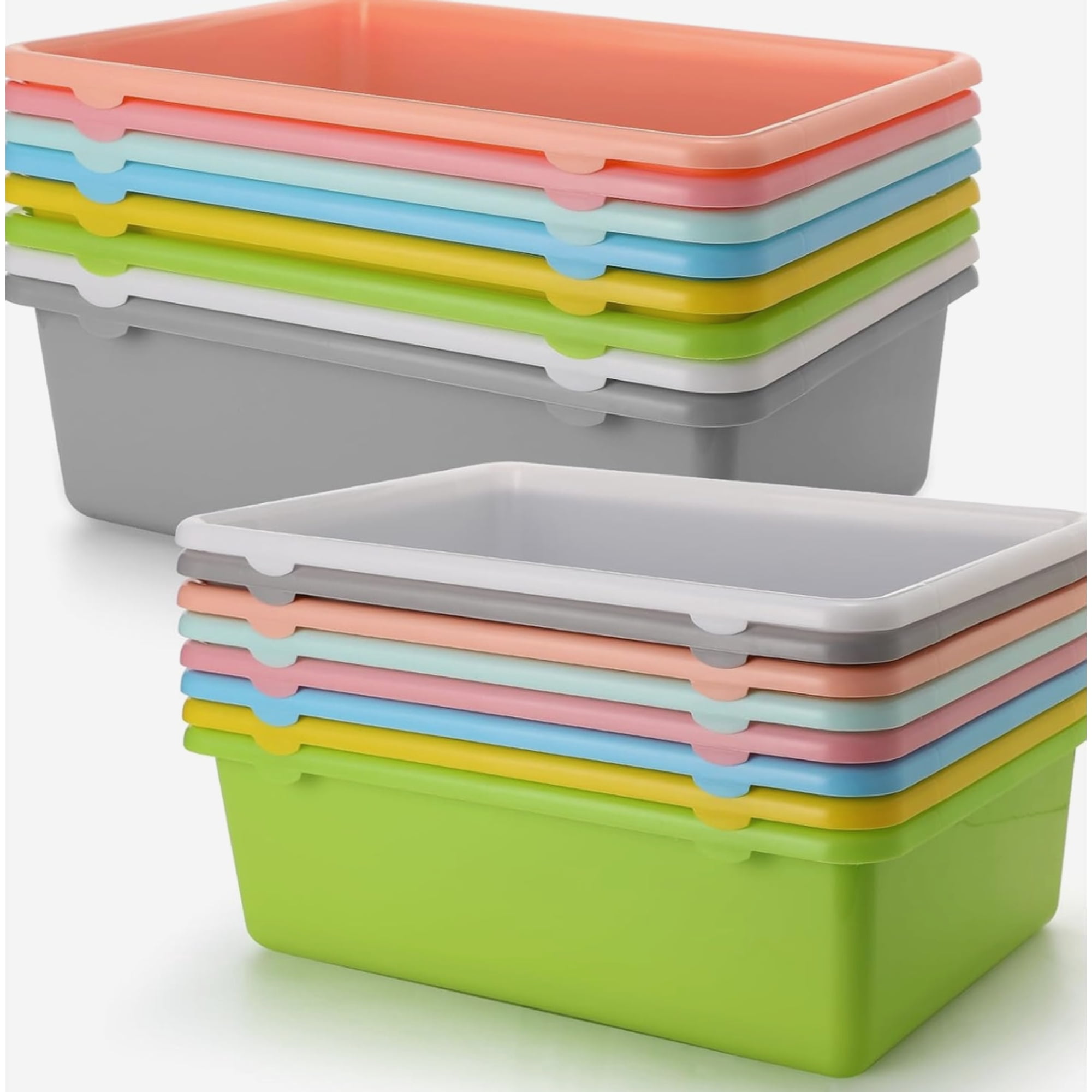 Plastic Book Bins for Classroom Cubby Storage Bins Bulk 16 Pcs Green Blue Yellow Apricot Gray White Cyan Light Pink