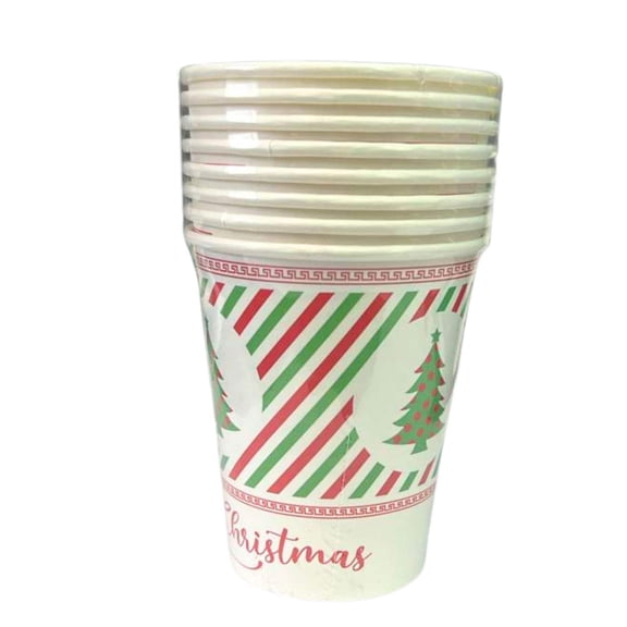 9oz Merry Christmas Tree Paper Cups – Festive Disposable Party Cups: 8CT