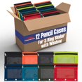 thumbnail image 2 of 12 Pack of Bulk Wholesale 3 Ring Binder Clear Window Zippered Pencil Cases for Pens, Pencils, Markers, Scissors, Sharpeners, Erasers, Students and Classrooms in 8 Assorted Colors, 2 of 6