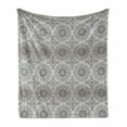 thumbnail image 1 of Floral Soft Flannel Fleece Throw Blanket, Botanical Gradient Flowers Circular Motifs Curlicue Ornate Illustration, Cozy Plush for Indoor and Outdoor Use, 60" x 80", Dust Ivory and Grey, by Ambesonne, 1 of 5