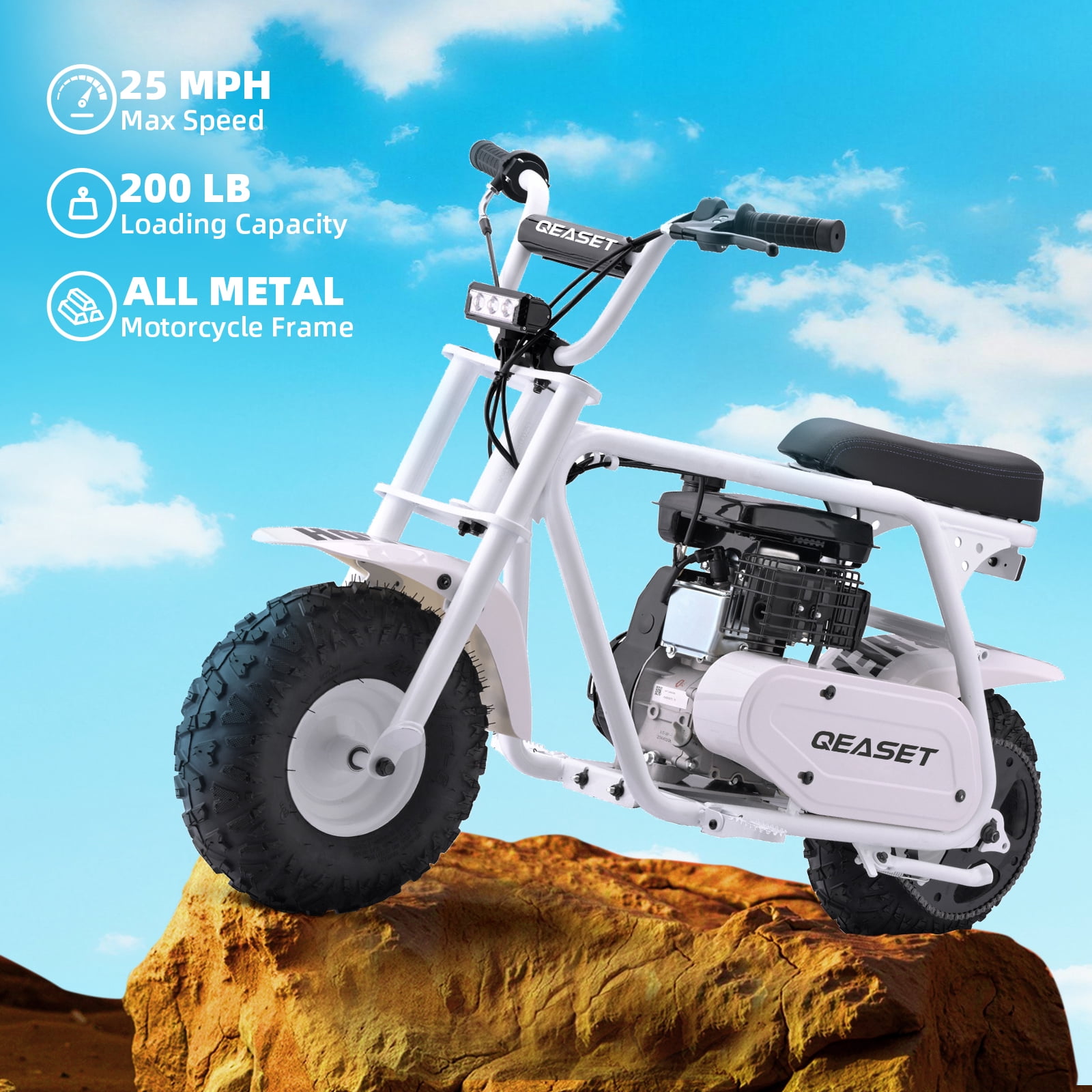 99cc Dirt Bike, Gas Powered, 4-Stroke with LED Headlight, 25MPH Minibike Trail Bike, Pull Start, Poucket Bike for Teenager and Adult, Summer Gift
