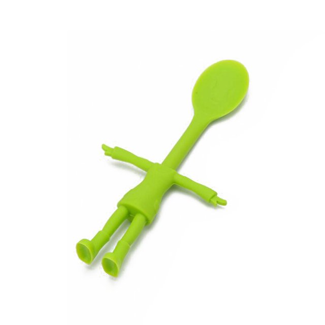 Cuchara de silicona con forma de cuerpo humano para bebé, cuchara de arroz resistente al calor, suave y flexible, accesorios de alimentación segura para el cuidado del bebé