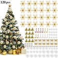 thumbnail image 1 of RV 120 piezas Juego de flores de Navidad Decoración de árbol de Navidad (Oro) Rojo Verde, 1 of 5