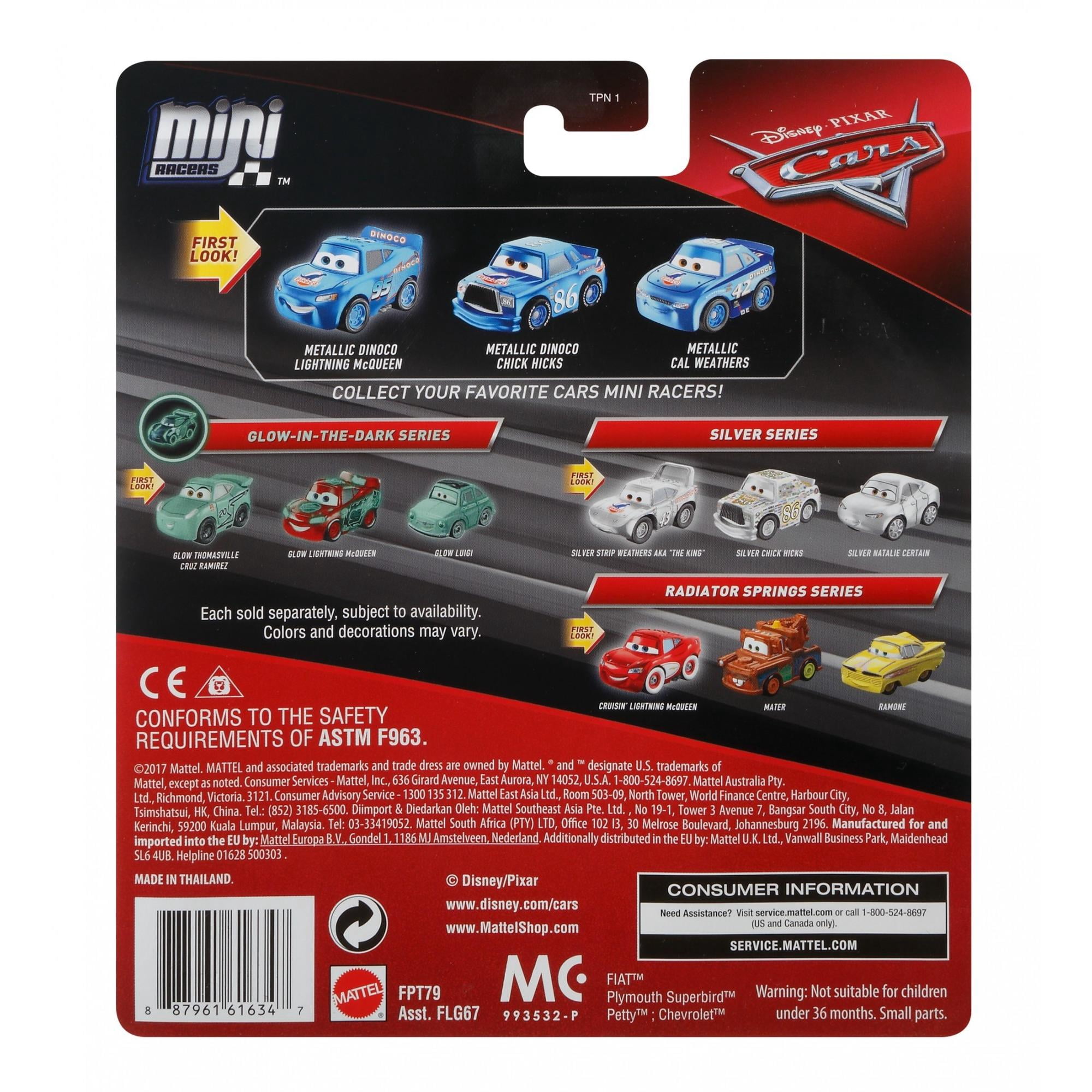 Disney Pixar Cars Mini Racers Metallic Dinoco Car Vehicle Playset (3 Pieces)