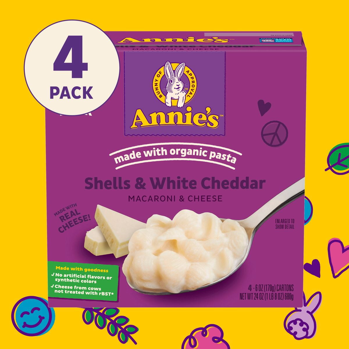 Annie's Organic Shells White Cheddar Mac and Cheese - 24oz/4pk - Pack of 2