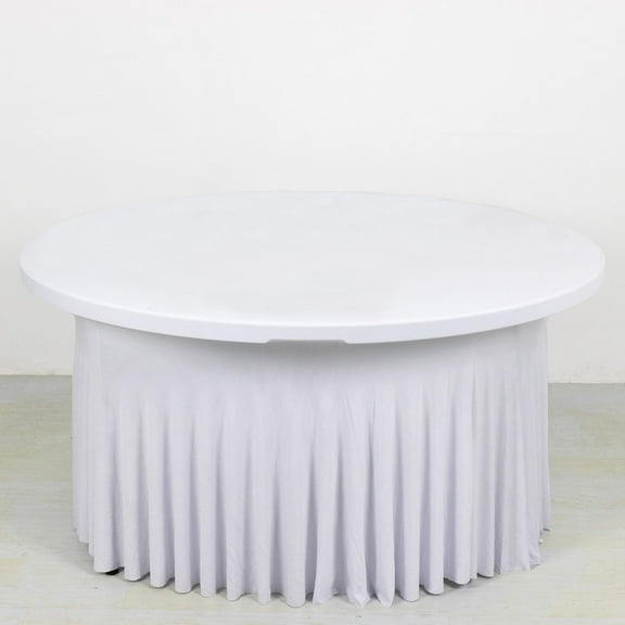 BalsaCircle 6 feet White Wavy Spandex Fitted Round Tablecloth Table Skirt Reception Catering Dining Table Linens