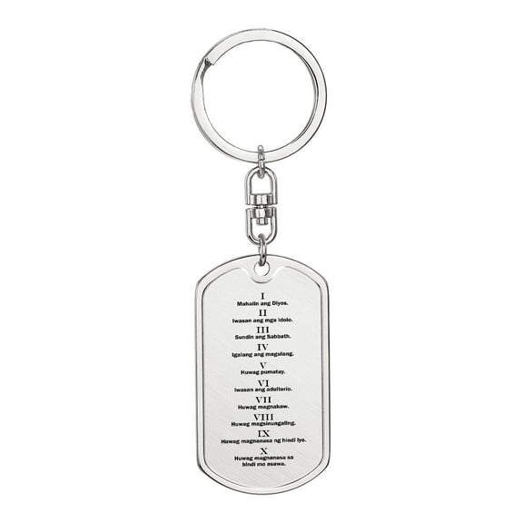 Ten Commandments Tagalog Sampung Utos Bible Keychain Stainless Steel or 18k Gold Dog Tag
