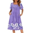 thumbnail image 4 of Oudiya House Dress for Women with Pockets Moomoo Dresses Short Sleeve Mumu Nightgown Button Down Sleepwear, S-3XL, 4 of 6
