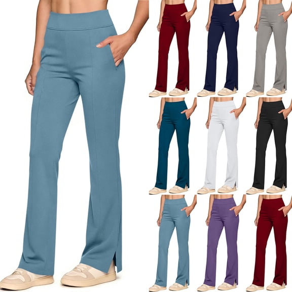 CHUMUD High Waist Workout Pants for Petite Women Stretchy Gym Flare Slit Pants Tummy Control Yoga Pants Outdoor