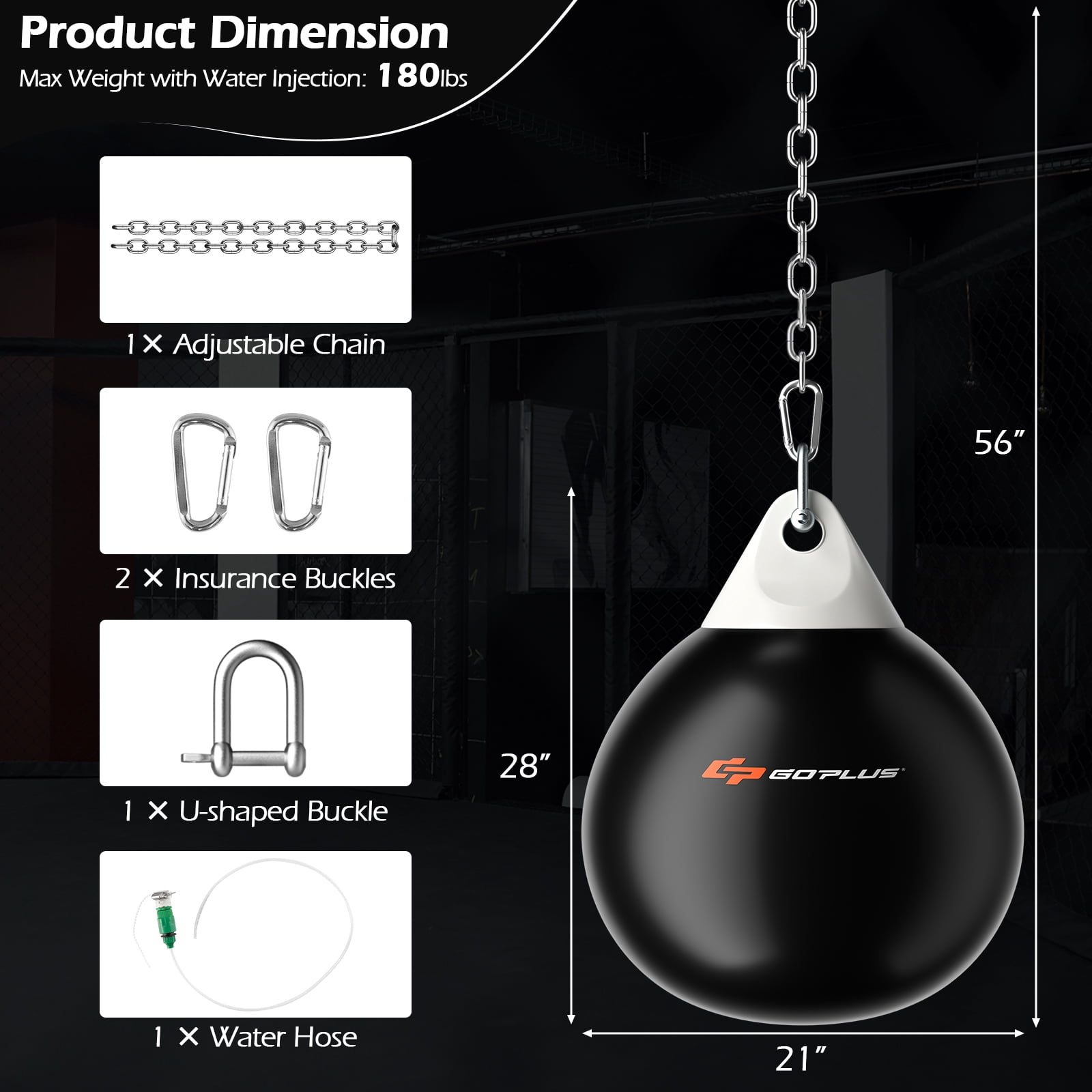 Goplus Water Punching Bag 21" 180 Pound Heavy Punching Bag with Adjustable Metal Chain Black