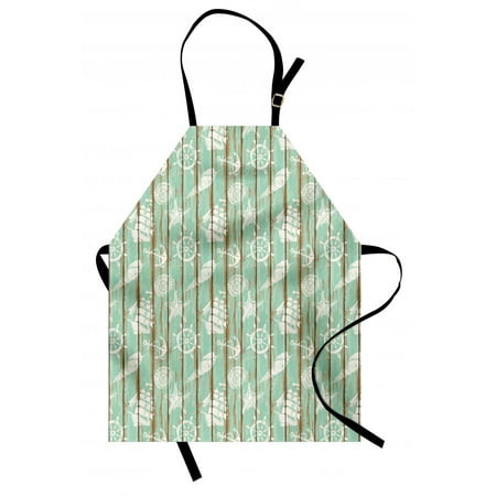 Ships Wheel Apron Old Boards Ship Deck Pattern Painted by Anchor Wheel Seashell Starfish Sailboat Print, Unisex Kitchen Bib Apron with Adjustable Neck for Cooking Baking Gardening, Mint, by (Best Way To Paint Between Deck Boards)